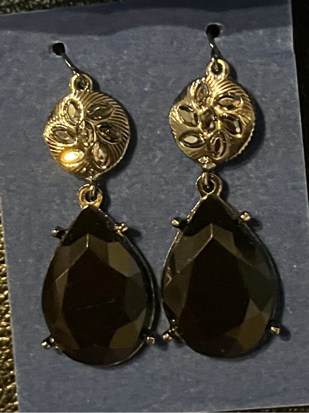Avon Zoe Earrings,2009. Black Glass Cabochon in Bohemian Gothic style